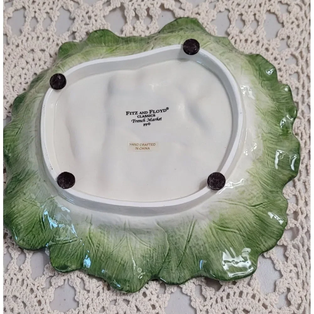 Vtg Fitz And Floyd. Percy The Pig Salt & Pepper Shakers On Lettuce Shaped Plate.